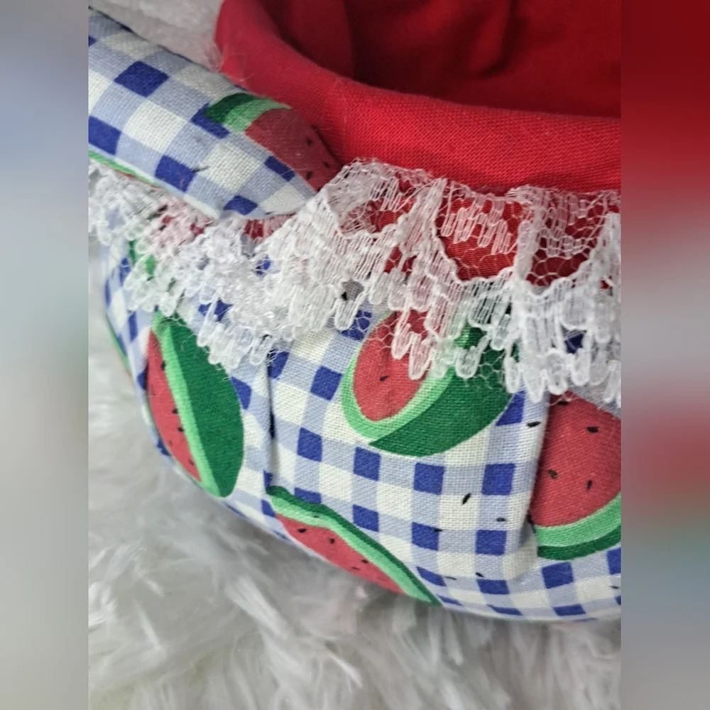 Hand Crafted Watermelon Red and Blue Cloth Basket Bundle NWT